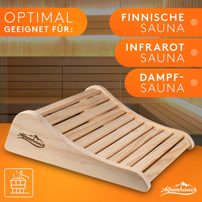 ALPENHAUCH Sauna Headrest Wood [100% natural wood] - Ergonomic wooden sauna headrest - Elegant sauna accessory for infrared cabin - Comfortable & wide wooden headrest for sauna & infrared cabin.
