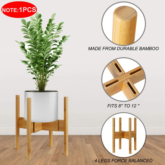 RHtvrll Flower Stand, Bamboo Plant Stand, Adjustable Flower Shelf, Flower Pot Stand Rack for Indoor & Outdoor Areas, Fits 8-12 inch Flower Pots (1 Pc)