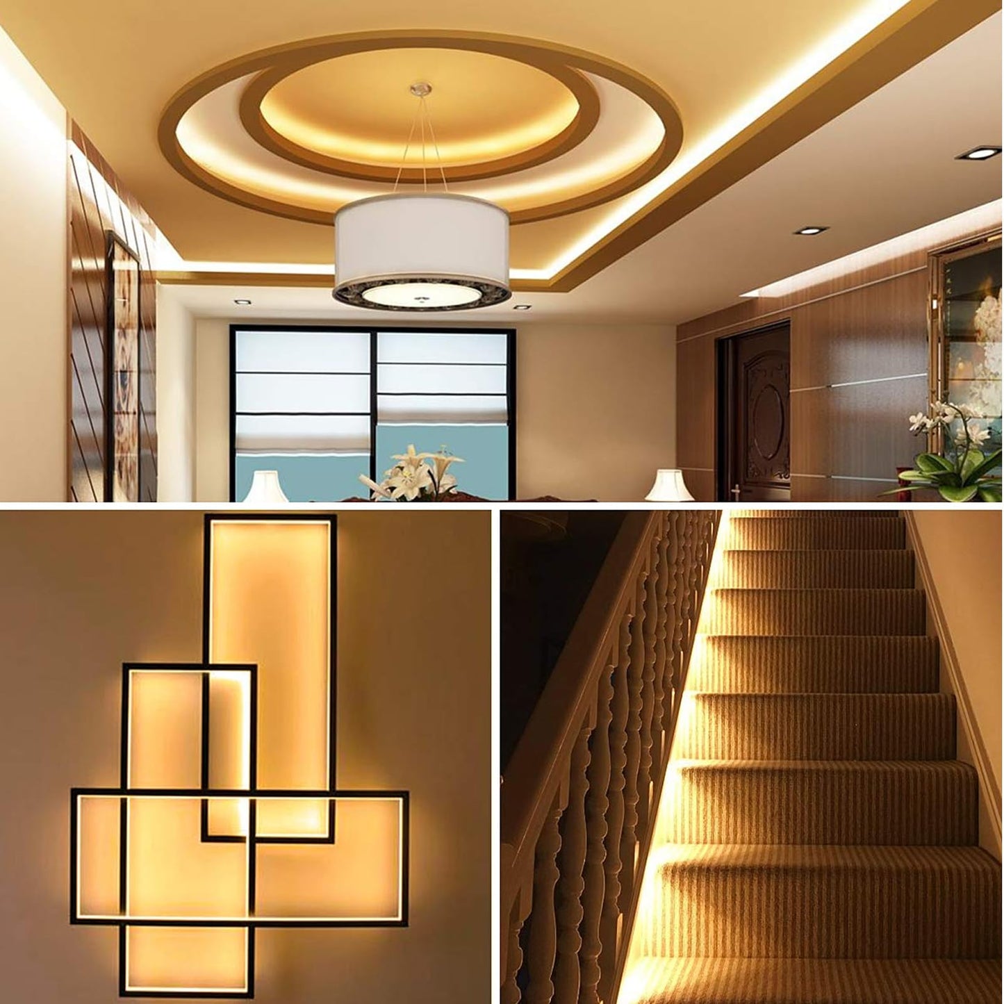 COB LED strip 10m warm white, 24V LED strip warm white COB LED tape self-adhesive, 3000K 320LEDs/M high brightness flexible, dimmable COB LED strip 10m LED tape for indoor home kitchen decoration.