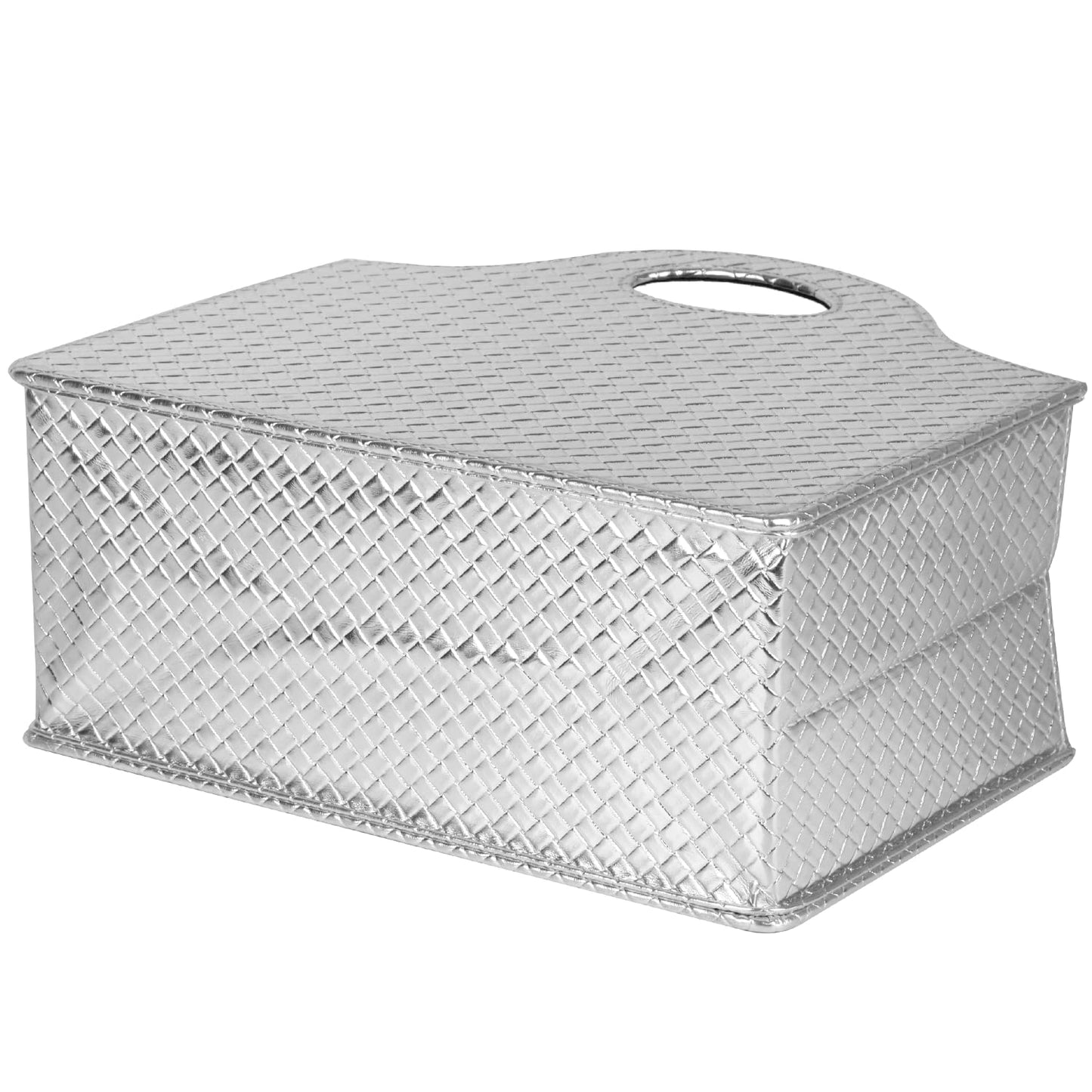 HofferRuffer magazine holder with handle, foldable PU leather magazine stand, document holder, magazine basket, newspaper storage for office, coffee table, living room, reception (Silver)