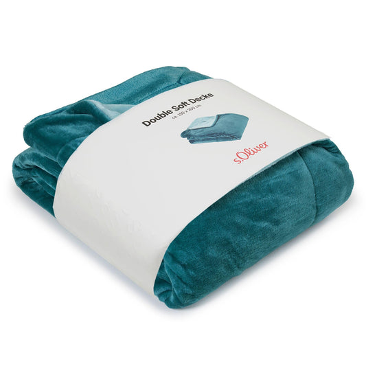 s.Oliver Doublesoft cuddly blanket 150x200 - super cuddly & warm, polyester plush blanket Petrol blue