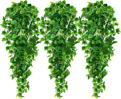 Ageomet Artificial Hanging Plants, 1.1m, artificial ivy, artificial hanging plants, kitchen plants for wall, home, room, indoor and outdoor, set of 3.