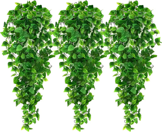 Ageomet Artificial Hanging Plants, 1.1m, artificial ivy, artificial hanging plants, kitchen plants for wall, home, room, indoor and outdoor, set of 3.