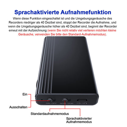 128GB Built-in Magnet Dictaphone Mini, 2000 hours of storage capacity, continuous recording for 12 days, Digital Recording Device, Voice Recorder STTWUNAKE.