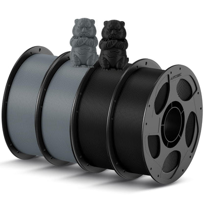 ANYCUBIC Refill PLA and Spool Kit 4KG, 1.75mm Filament 3D printing materials with high flowability, neatly wound, intelligent identification, black texture grey.