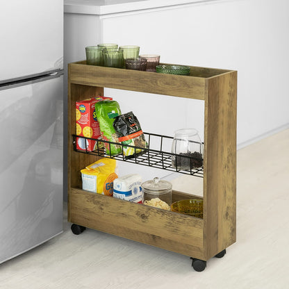 SoBuy BZR46-N Niche shelf with 3 levels Kitchen shelf with wheels Bathroom trolley Bathroom shelf Niche cart Organisation trolley Slim shelf Bathroom furniture Vintage Dimensions approx.: 20x70x60cm
