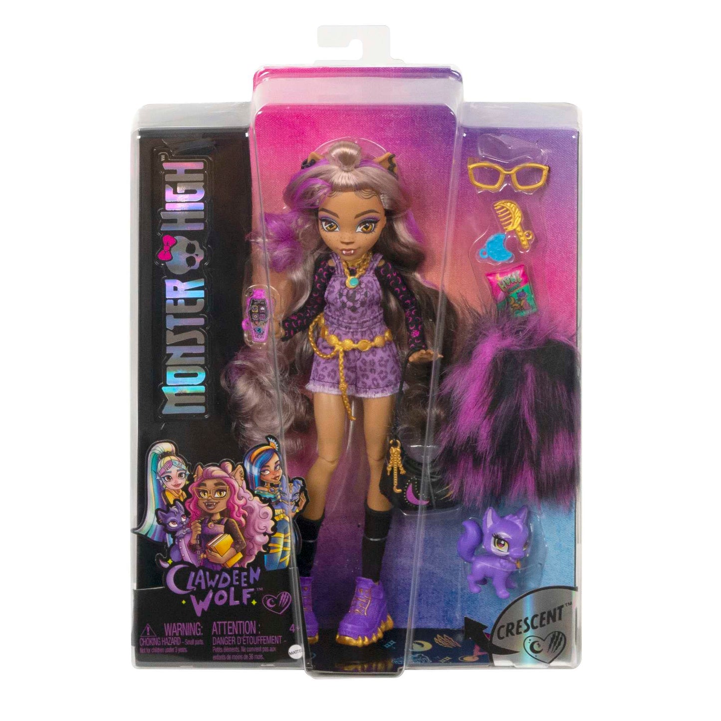 Monster High Clawdeen doll, werewolf fashion doll with pink and blonde hair, pet and doll accessories, toy for children aged 4 and up, HHK52