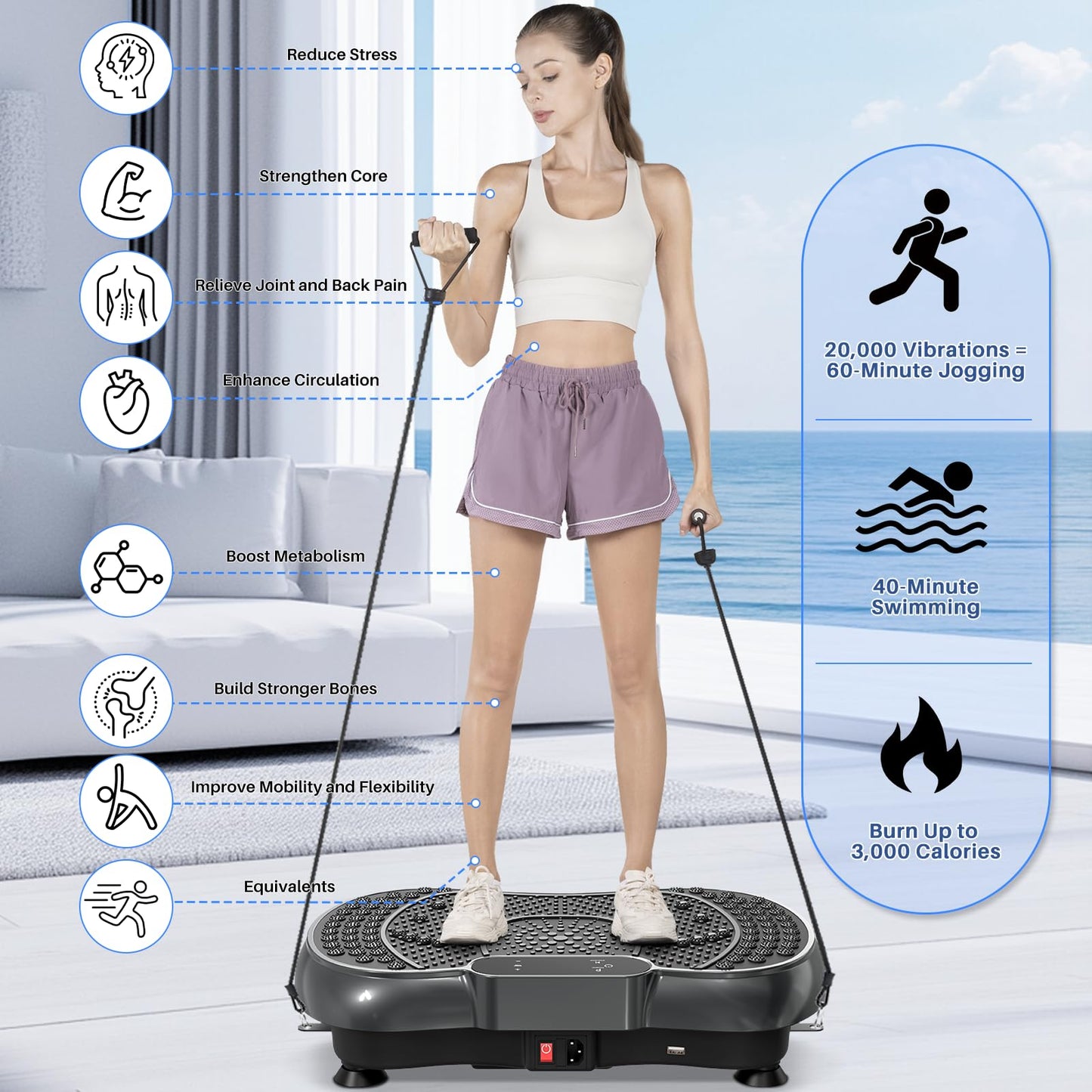 HomeFitnessCode vibration plate with Bluetooth - at-home vibration device with 99 intensity levels + 5 pre-programmed fitness modes for full-body training, weight loss, and muscle building (Black)