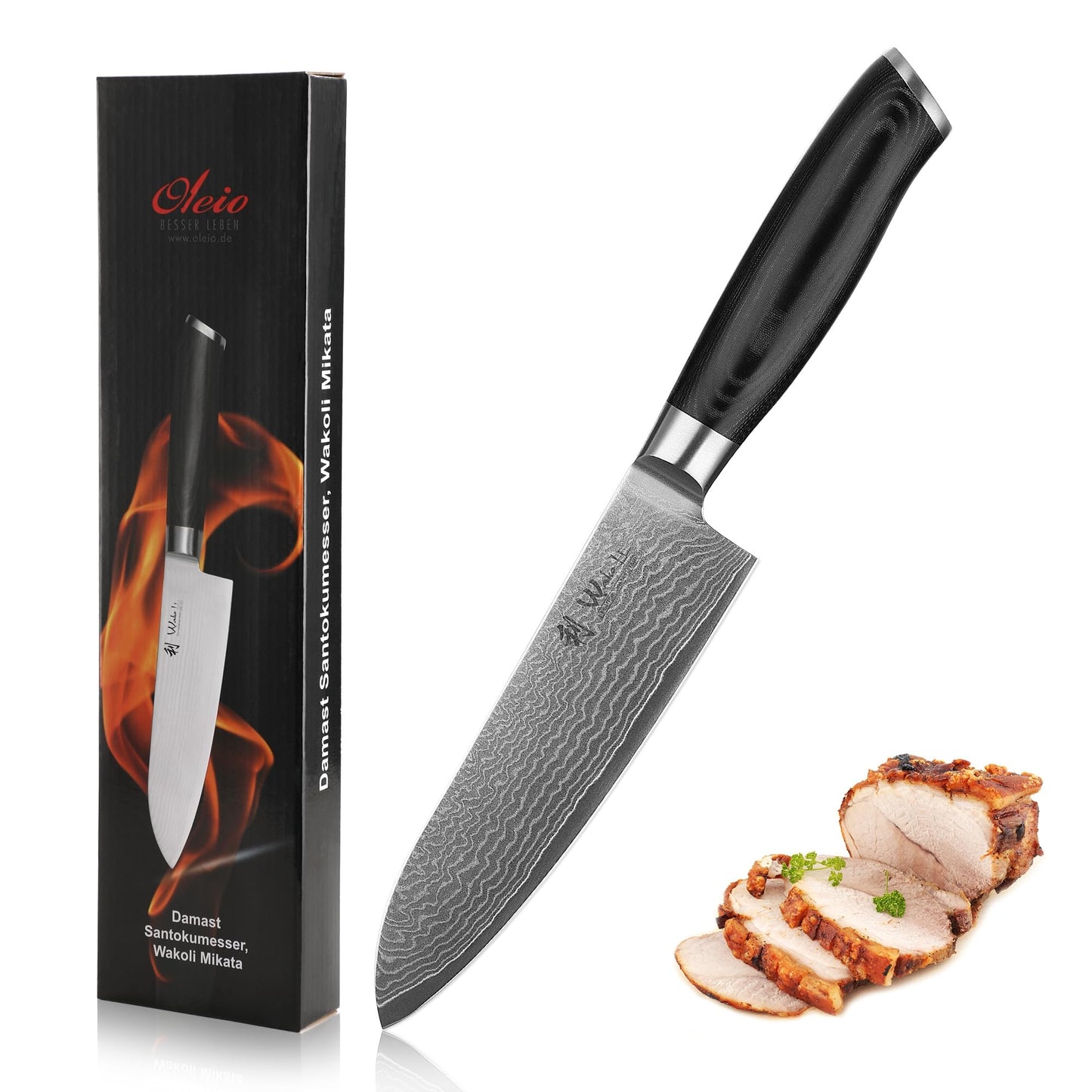 Wakoli Mikata Damascus knife Santoku 17 cm blade I made of 67 layers I Damascus kitchen knife and professional chef's knife made of real Damascus steel with Micarta handle