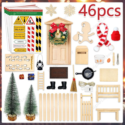Elf door set - 46 PCS elf accessories with light, elf construction site accessories, elf door complete set with baking set, interactive card advent calendar, DIY gift for children.