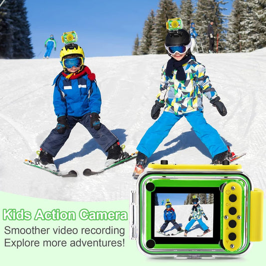GKTZ kids camera waterproof, 180° rotatable digital action camera for kids, birthday gift toy for children ages 3-12 boys and girls, underwater camera with 32GB SD card, green