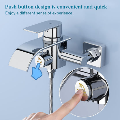 KULACO bathtub faucet waterfall, bathtub faucet mixer with pressure switch, single lever bathtub fixture made of brass, bathroom shower fixture surface-mounted tub faucet for bathroom - chrome