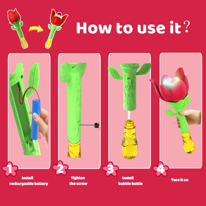 PANACARE Flower Bubble Wand, Electronic Bubble Machine for Kids with bubble solution/battery/light, Bubble Machine 10000+ bubbles toy kids gift/birthday/party/wedding