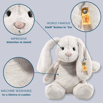 Steiff Hoppie Hare with Floppy Ears 28 cm light grey, plush toy, Soft Cuddly Friends, fluffy stuffed animal for cuddling and playing, cuddly toy for girls and boys, machine washable