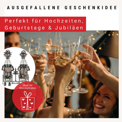 Wine bottle holder - Metal wine bottle holder with figures as a gift or decoration for home.