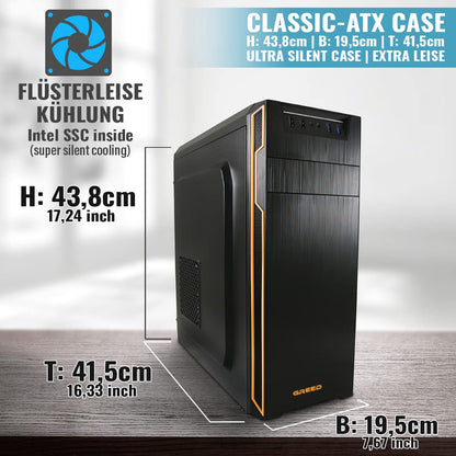 GREED® Basic PC with Intel Celeron G5905 - Fast computer for office & home office with 3.5 GHz, 8GB RAM, 512 GB SSD, DVD+RW, USB 3.0, WLAN, including Windows 11 Pro.