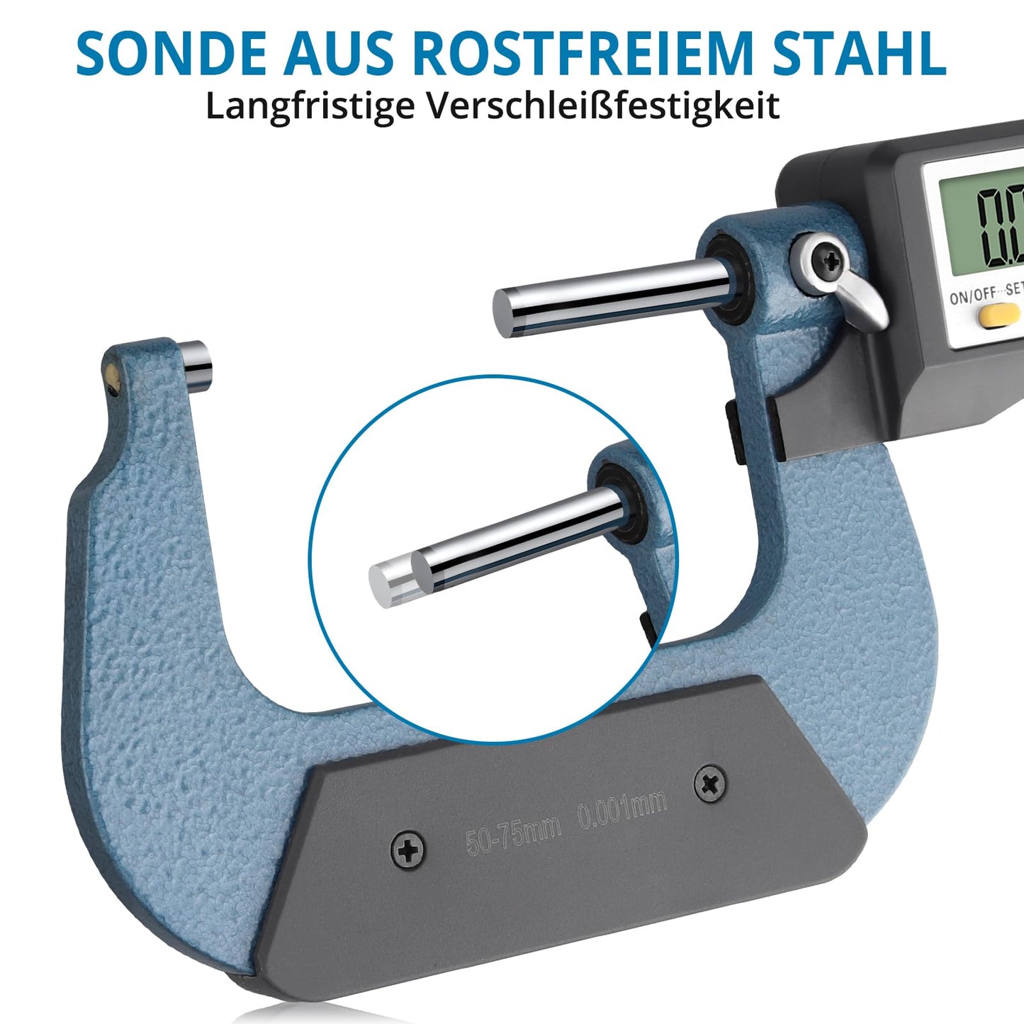 AUTOUTLET Micrometer Digital Micrometer Caliper 50-75mm/0.001mm, High Precision LCD Digital Micrometer Caliper Length Measuring Tool Micrometer 0.001mm (0.00005")