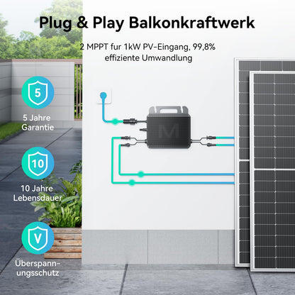 800W micro inverter with Schuko cable with battery connectors 15M 0% VAT, Marstek microinverter inverter solar inverter MPPT app control, IP67 waterproof for mini PV, plug & play balcony power system