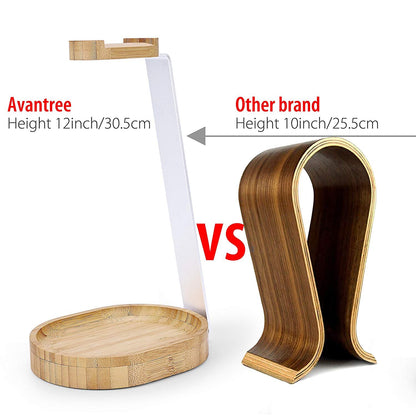 Avantree TR902 - Universal Wood & Aluminum Headphone Stand, Stable Headset Holder Rack with Cable Holder.