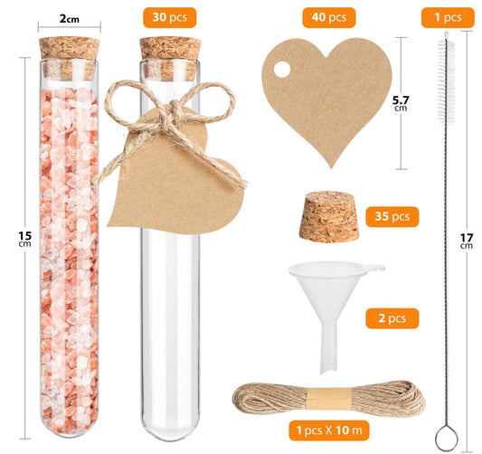 Mocraft 30 pieces Test tube with cork glass Transparent Test tubes 20 x 150 mm Test tube for flowers, weddings, guest gifts with kraft paper label