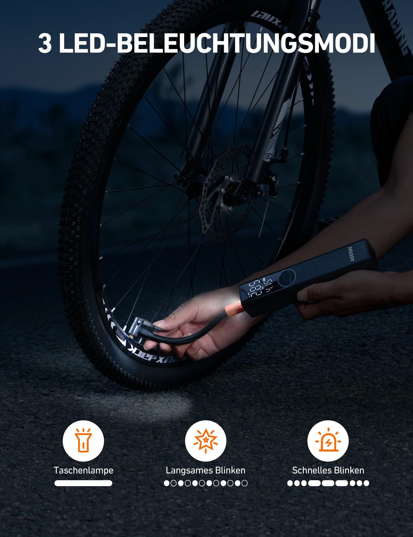 AstroAI Bike Pump Electric Air Pump, 150PSI Portable Battery Bike Pump for all valves, High-pressure motor designed for bikes, Rechargeable for city bikes, road bikes, mountain bikes, Blue