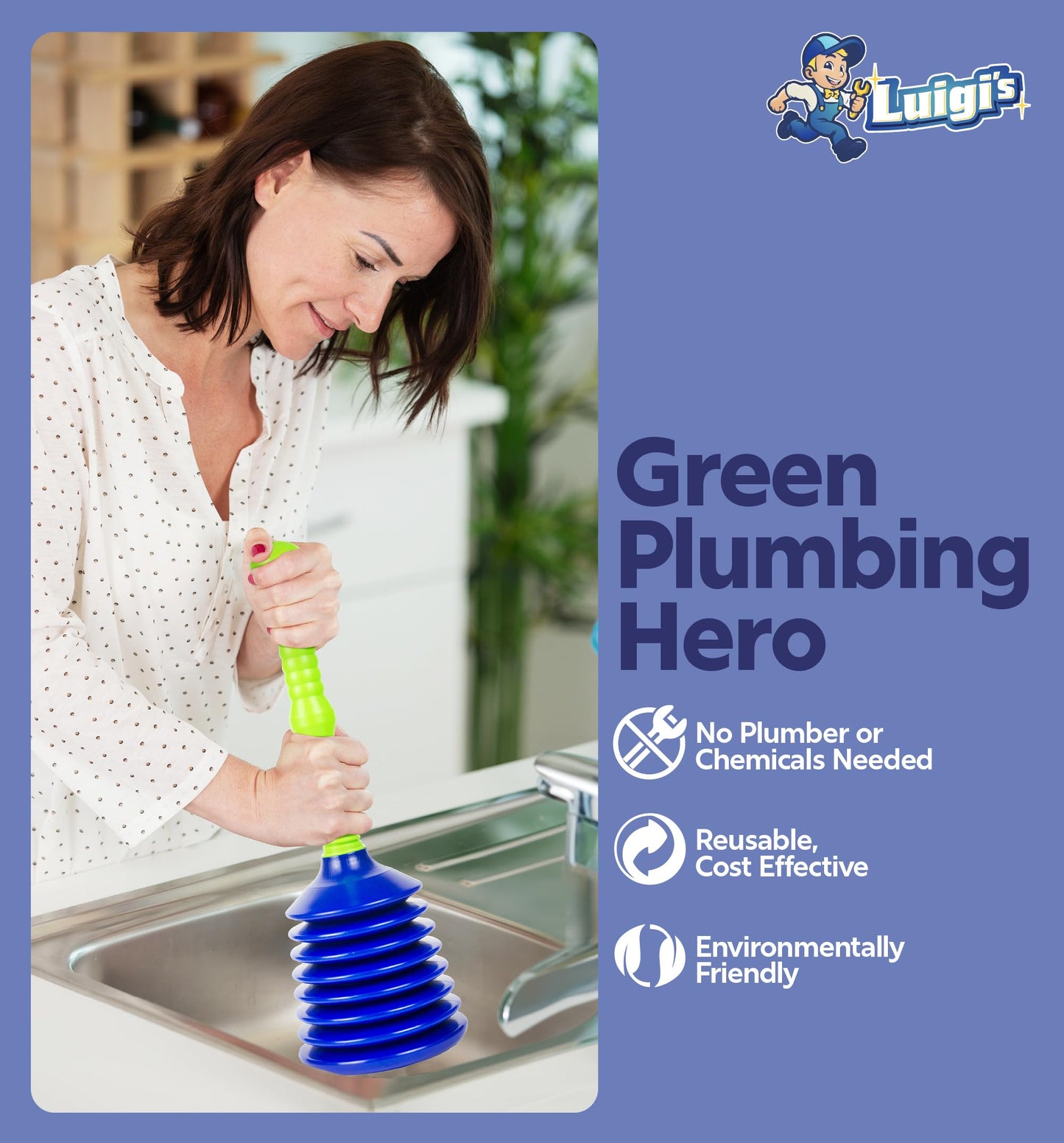 Luigi's sink and drain plunger - for bathroom kitchen sink baths and showers - powerful toilet plunger small with large bellows