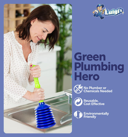 Luigi's sink and drain plunger - for bathroom kitchen sink baths and showers - powerful toilet plunger small with large bellows