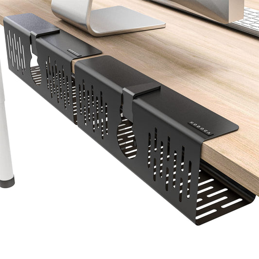 NODOCA Cable Management under Desk, No Drilling Under Desk Cable Management, Desk Cable Channel, Cable Basket for Managing Cables and Power Strips - 35x13x12cm, Black (2 Pack)