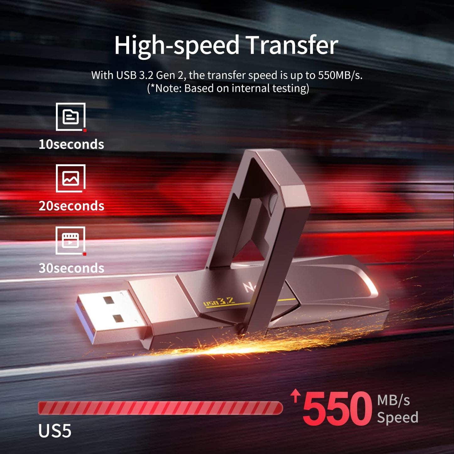 Netac US5 512GB External Portable USB SSD Type-C and USB 3.2 Interface Speed up to 550MB/s for Smartphones and Notebook Computers, Solid State Drive