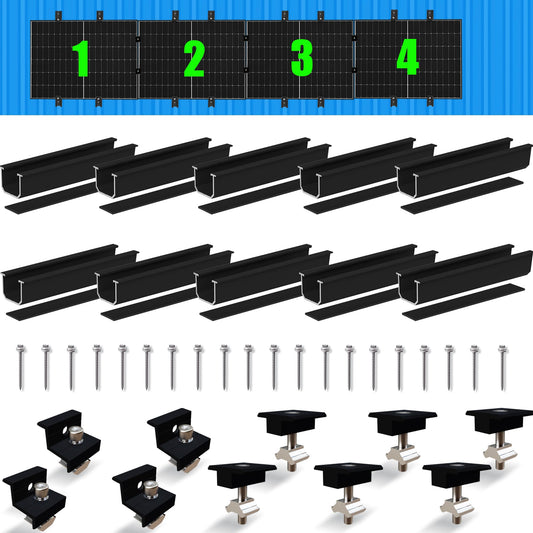 Warmfei Solar Module Mounting Kit, Black 12CM Aluminum Profile and Adjustable Clamps Fastening for Solar Module, Solar Panel Bracket 4 Module 30-35MM for Flat Roof Trapezoidal Sheet Metal Roof