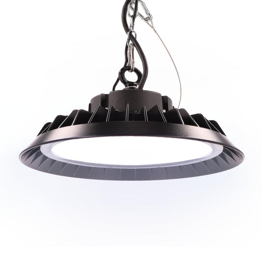 200W LED high bay warehouse luminaire with PREMIUM brand driver dimmable (1-10V) daylight white 6000K 30,000lm 150lm/W 120° IP65 UFO industrial lamp workshop lighting Ø324xH136mm 5-year warranty