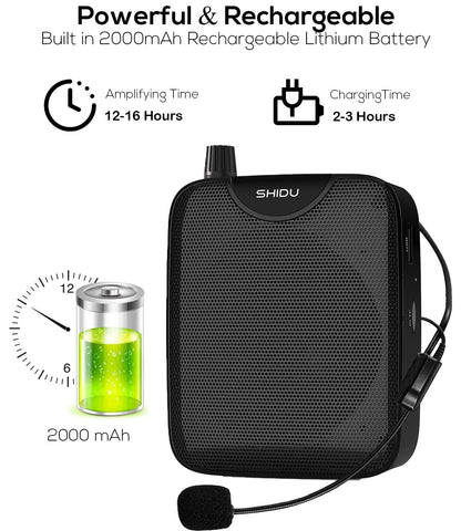 Wired Microphone Headset Voice Amplifier Portable SHIDU M500 Mini Speaker PA Speaker, rechargeable 2000mAh amplifier for teachers, tour guides, yoga.