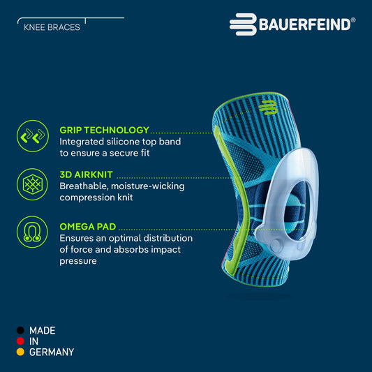 BAUERFEIND, 1 Unisex Knee Support Brace, Wearable on right and left, For ball sports and athletics, Supports knee during sports, with silicone ring, Size XL, Pink, 11449411950014