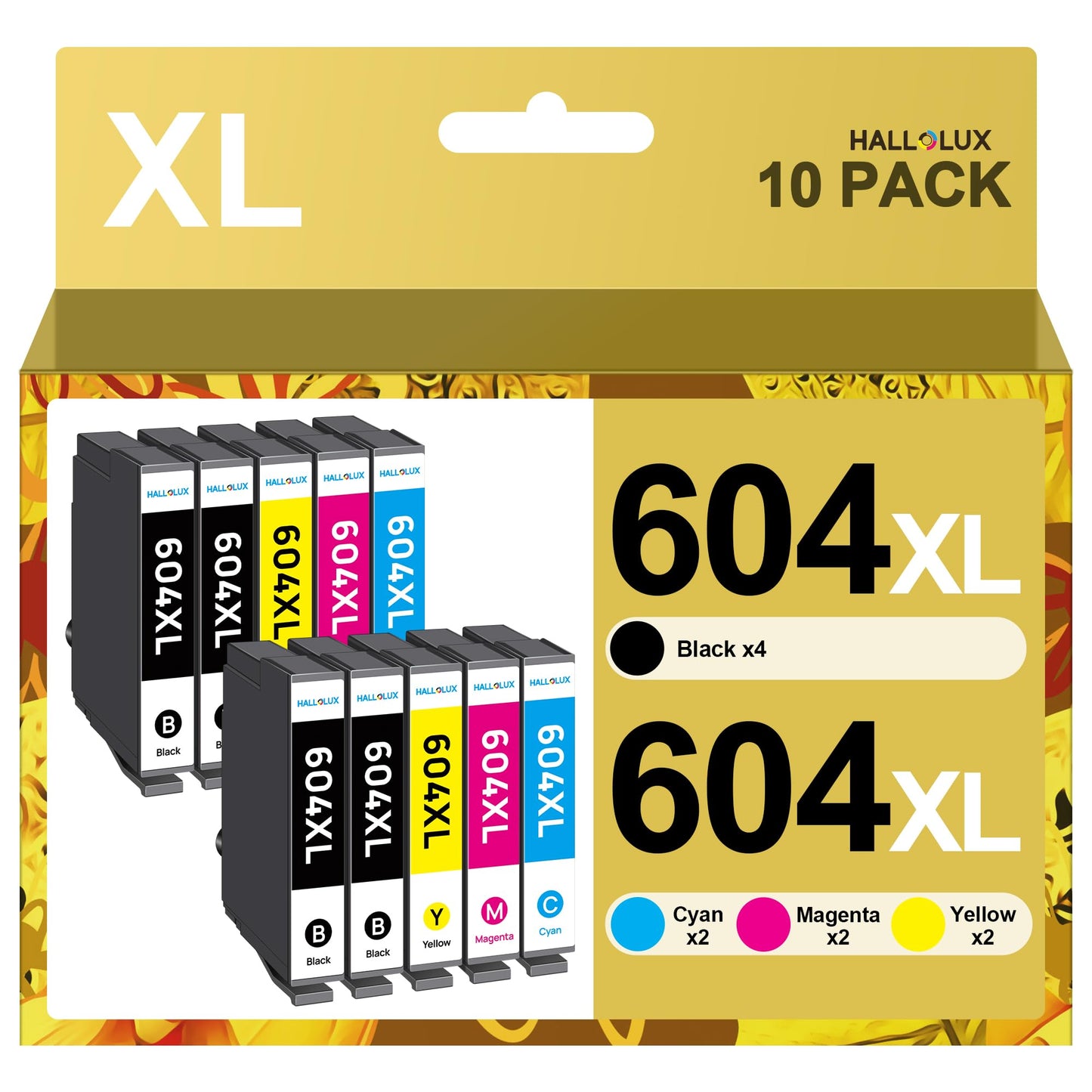 HALLOLUX 604 printer cartridges 604 XL Compatible for Epson 604 cartridges 604XL Multipack for Epson XP 2205 cartridges for XP 3200 XP 4200 XP 3205 XP 4205 Workforce WF 2930 WF 2935 WF 2910 (10-pack)