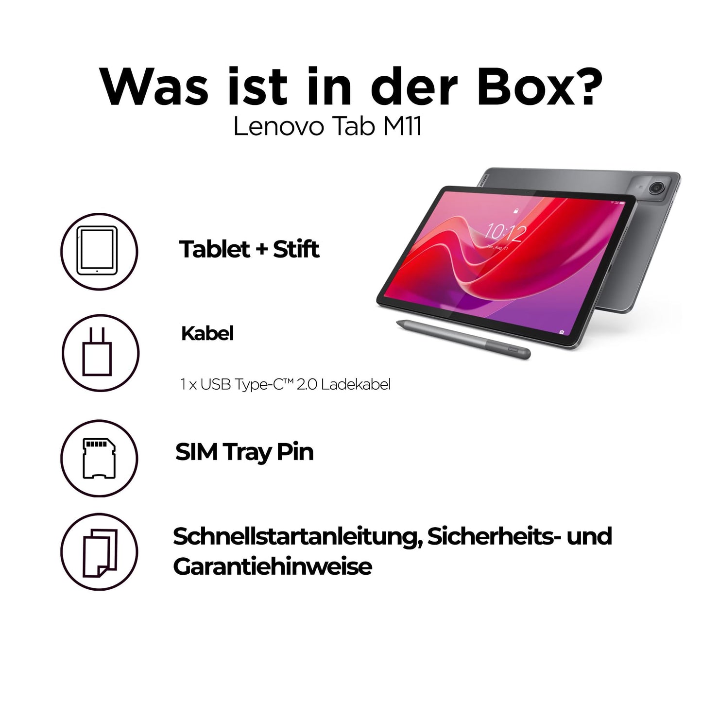 Lenovo Tab M11 Tablet | 11" WUXGA Touch Display | MediaTek G88 | 4GB RAM | 128GB eMMC 5.1 | Android 14 | Grey | includes Pen