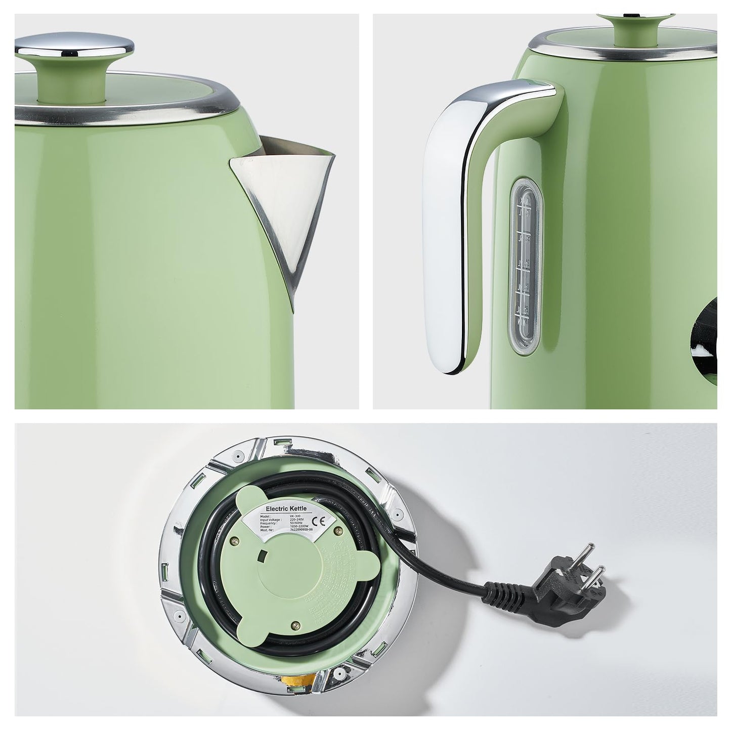 Wiltal kettle [1.7L, 2200W], retro green, stainless steel, toaster kettle set Retro (water temperature display in retro design, external water level indicator) Vintage tea maker...