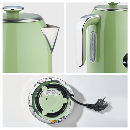 Wiltal kettle [1.7L, 2200W], retro green, stainless steel, toaster kettle set Retro (water temperature display in retro design, external water level indicator) Vintage tea maker...