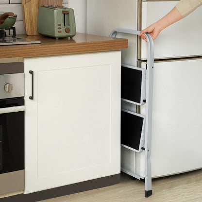SONGMICs step stool, folding step ladder made of steel, non-slip step surface, can hold up to 150 kg, unfolded size 32 x 44 x 17.5 cm, white GSL01WT