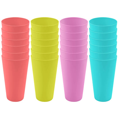 BELLE VOUS 24 Pack Colorful Plastic Cups - 600ml Reusable Drinking Cups in 4 Colors - Durable Plastic Cups for Parties, Camping, BBQs, Picnics & Beach - Dishwasher Safe & BPA Free