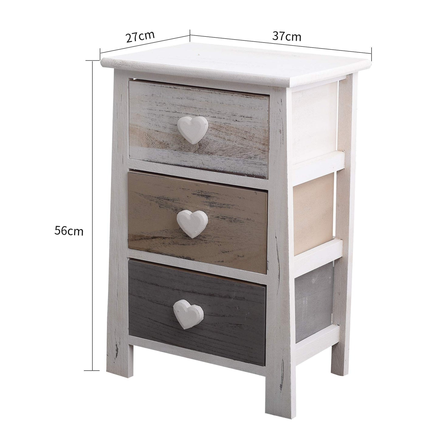 Rebecca Mobili wooden dresser, nightstand in shabby style, 3 drawers, suitable for bedroom or bathroom, wood, white and grey - dimensions: 57.5 x 37 x 27 cm (HxLxW) - item RE4161.