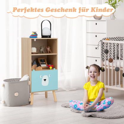 COSTWAY Children's Bookshelf with 3 levels, wooden kids shelf with drawer & 2 open compartments, toy storage shelf for children's room playroom, 40.5 x 29 x 85 cm (Model 1)