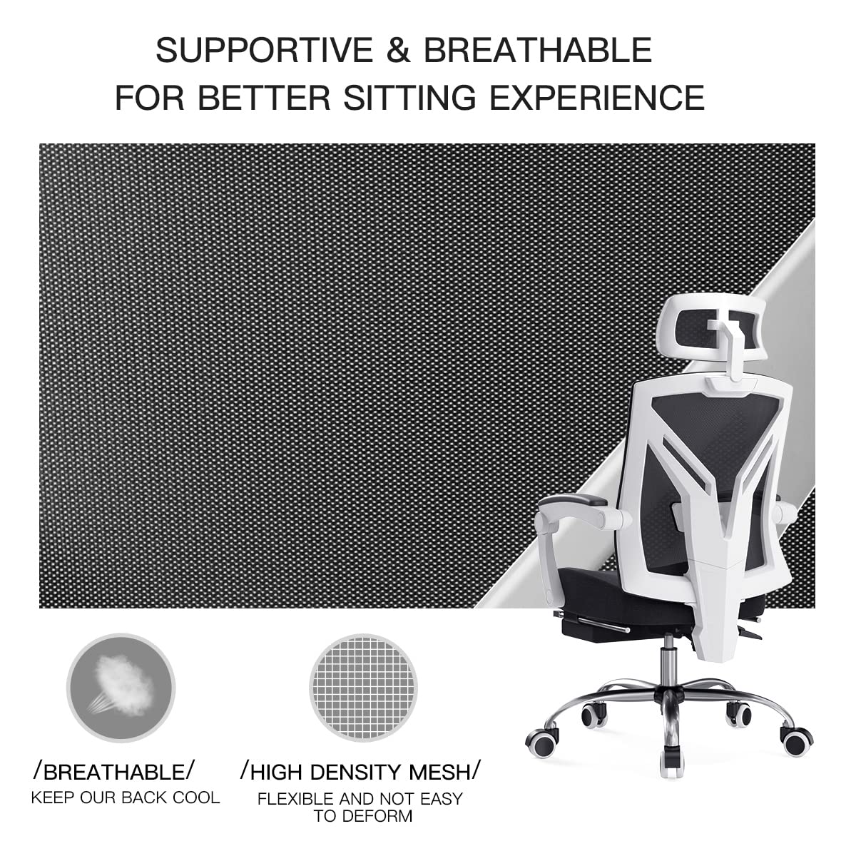 Hbada office chair, ergonomic swivel chair with footrest, executive chair with high backrest, desk chair with adjustable headrest and armrests, white.