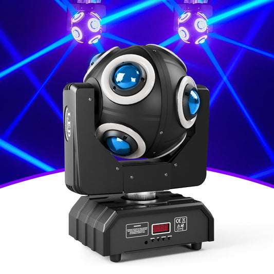 150W Moving Head Stage Light, 8 LED RGBW high-power beads with golden prism effect, d-mx512 plus Y-axis 360° continuous rotation party light for Christmas club disco bars