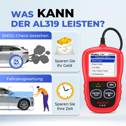 Autel AutoLink AL319 OBD2 diagnostic tool, one-click I/M readiness test, full OBD2 functions, car reader for all vehicles, German car diagnostic scanner, upgraded in 2024.