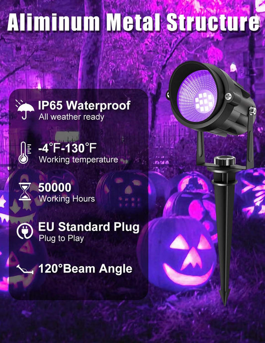 NATPOW UV Blacklight Lamp, Blacklight Bulb with Plug for Indoor Outdoor Use, Fluorescent Ultraviolet Ray Blacklight Party Light for Halloween Aquarium Bar Disco (2 Pieces)