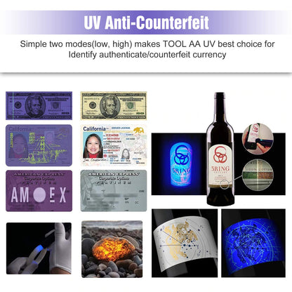 LUMINTOP Tool AA UV flashlight, black light, 365 nm, UV blacklight, IP68, waterproof, 2 modes for pet stains, hunting scorpions, resin curing, leak detection