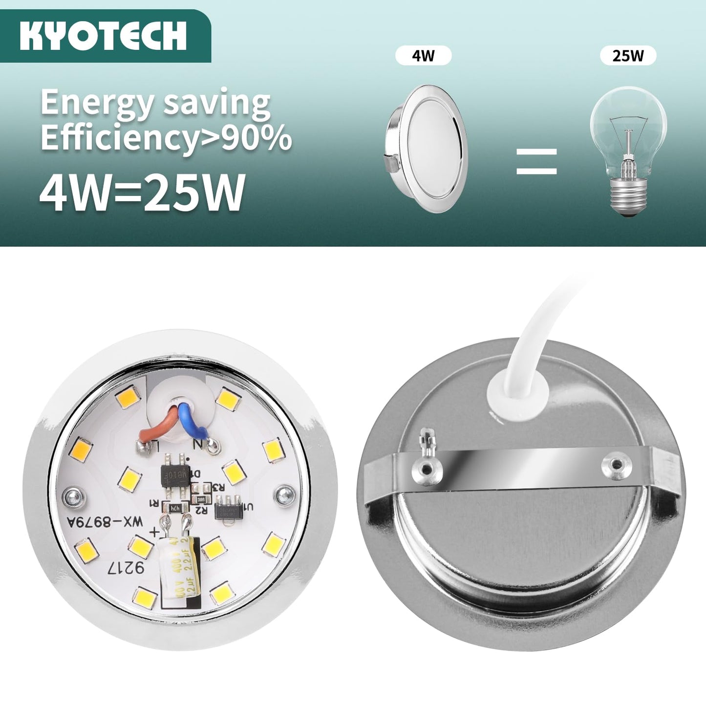 KYOTECH 6-Pack LED Furniture Light 230V, 3.5W LED IP44 G4 15mm Flat Furniture Recessed Light, 3000K Warm White, Kitchen Hood Light, Bathroom Recessed Spotlight, Kitchen Hood Lights (Chrome)