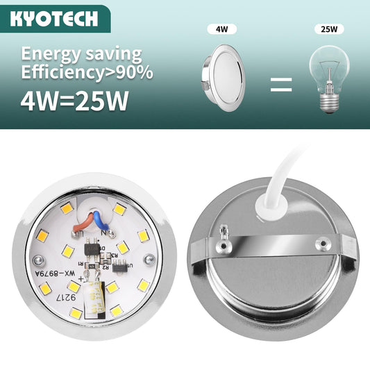 KYOTECH LED furniture recessed light 230V 4W 3 color temperatures 3000K/4000K/6000K G4 LED 300LM light source furniture recessed spotlight, borehole 55-58mm and 20mm flat, brushed stainless steel chrome-3 piece set.