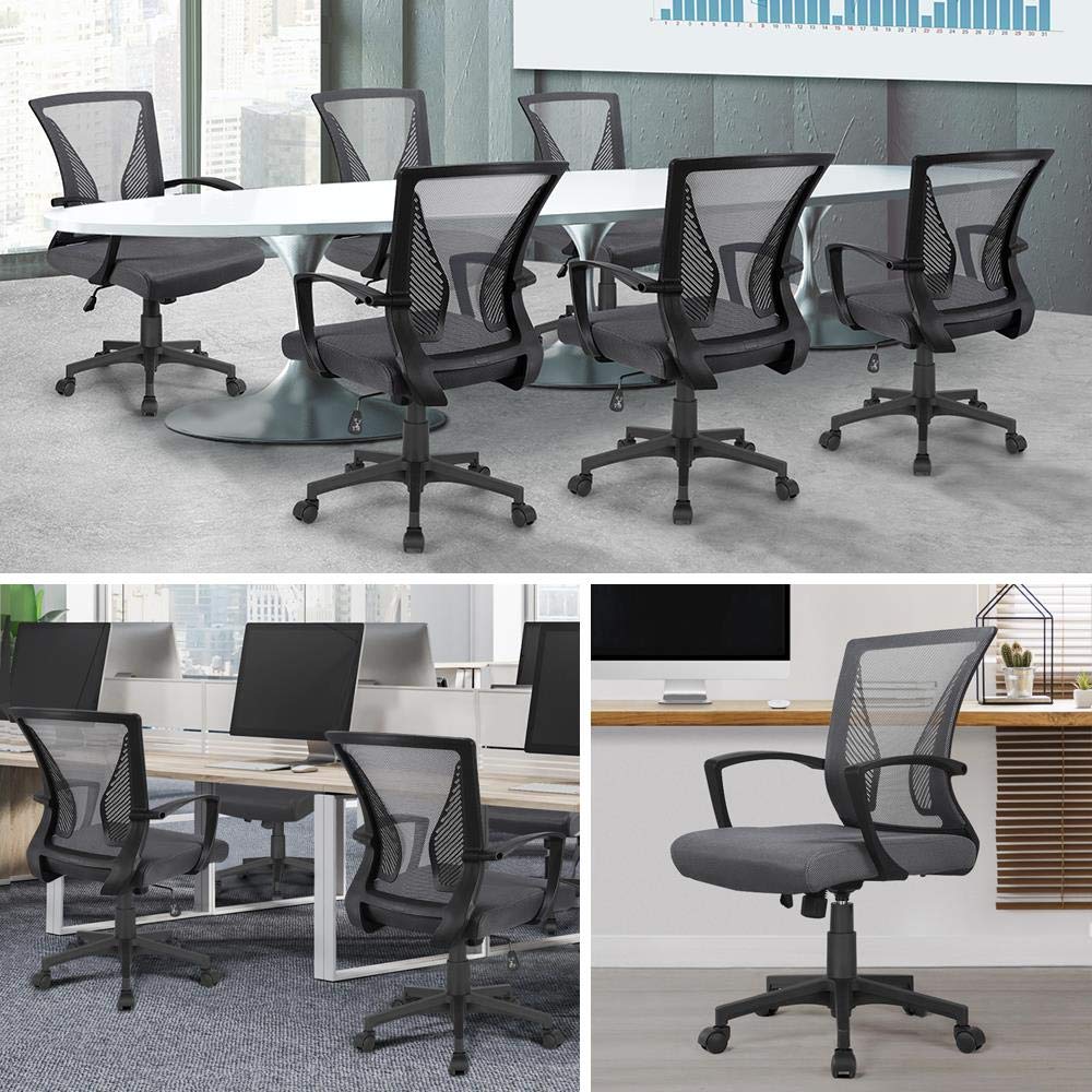 Yaheetech Office Chair Ergonomic, Desk Chair with Mesh Backrest, Task Chair with Armrests, Executive Chair made of Mesh, Adjustable Height Computer Chair 136 kg, Breathable, Tilt Function Dark Gray