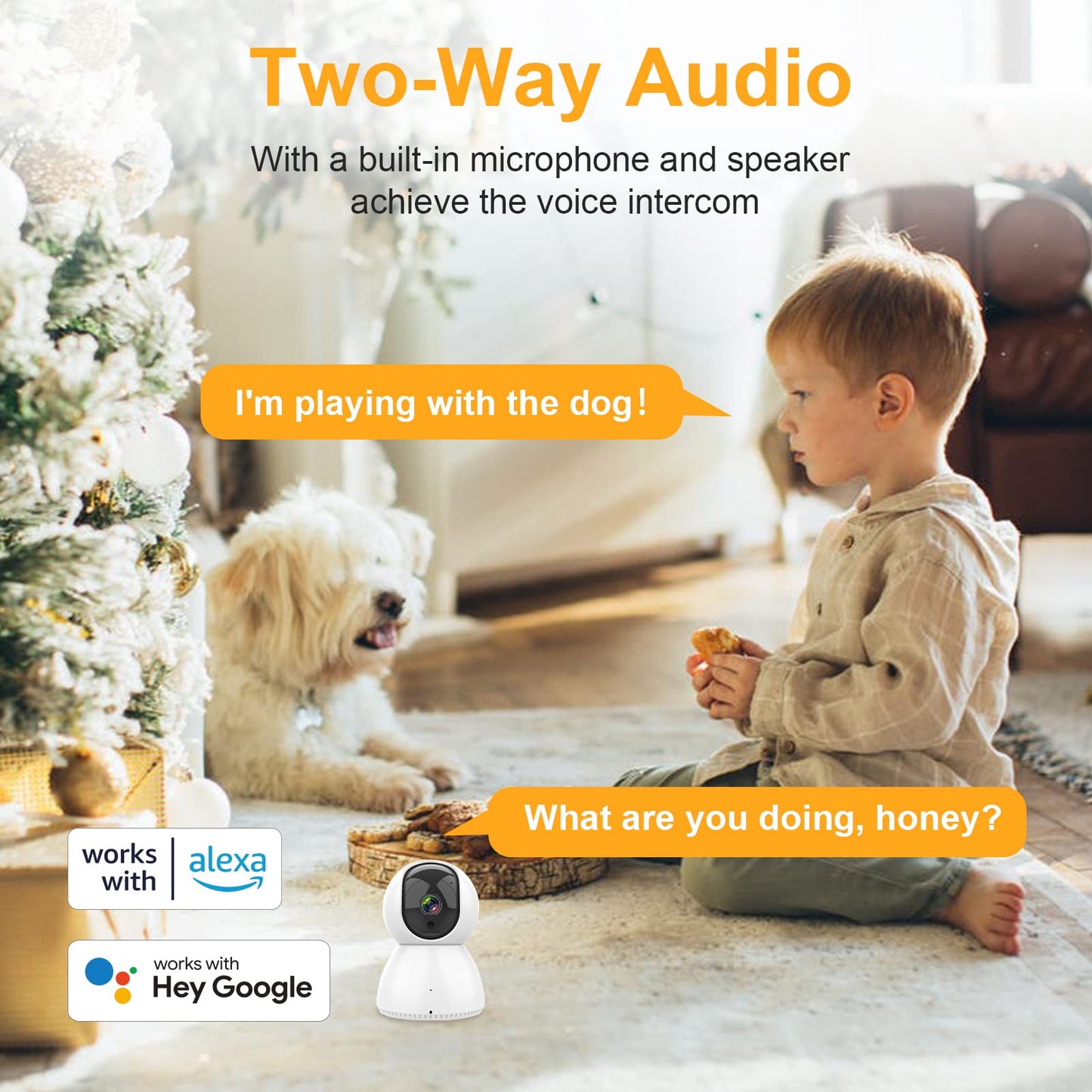 ANTELA Surveillance Camera Indoor 2.4/5GHz WiFi, 1080P WLAN Indoor Camera, 355°/90°, 2-way Audio, IR Night Vision, Motion Detection, Compatible with Alexa/Google Home (1pc)